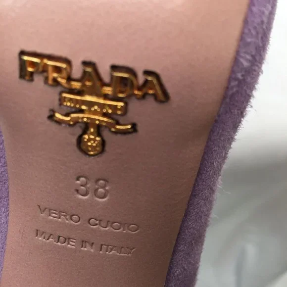 Prada Womens High Heels 38 Lavendar Suede Scalloped Edge Platform Leather Pumps - Picture 11 of 11